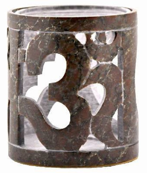Om Symbol Carved Soapstone Aroma Lamp/Oil Burner Gemwaith