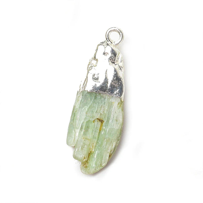 Pure Silver Leaf Raw Kyanite Pendant - Blue or Green Gemwaith