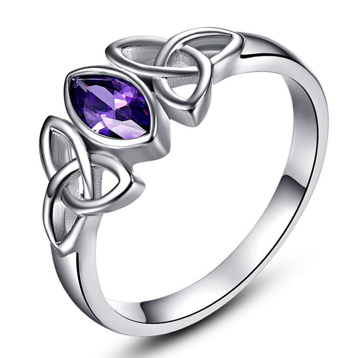Amethyst 18K White Gold Plated Celtic Knot Ring Gemwaith