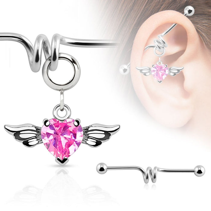 Multi Purpose Add-On CZ Gem Angel Wing Heart Dangle Charm Gemwaith