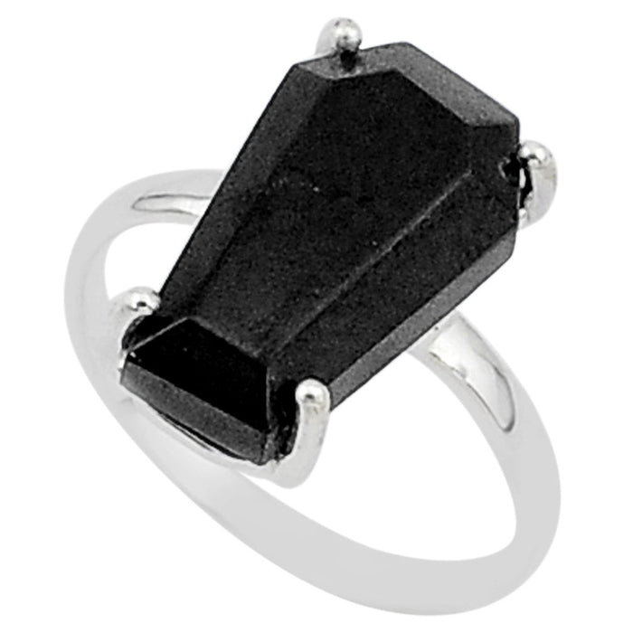6.19cts Black Onyx Coffin 925 Sterling Silver Solitaire Ring - size 8 - 96974 Gemwaith