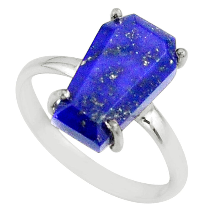 5.92ct Blue Lapis Lazuli Coffin 925 Sterling Silver Solitaire Ring - size 9 - 81776 Gemwaith