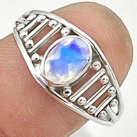 1.49cts Rainbow Moonstone 925 Sterling Silver Handmade Ring - size 8.5 - 9460 Gemexi