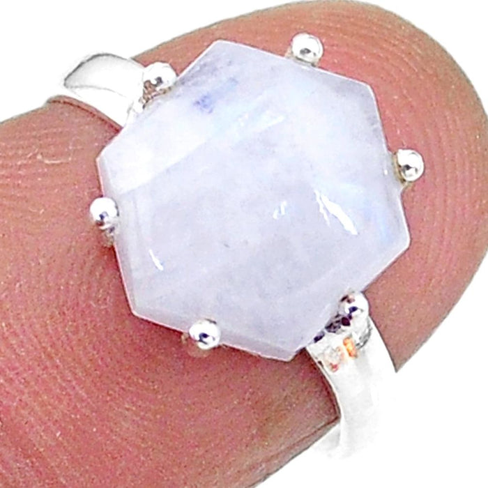 5.51cts Rainbow Moonstone 925 Sterling Silver Solitaire Ring Gemwaith