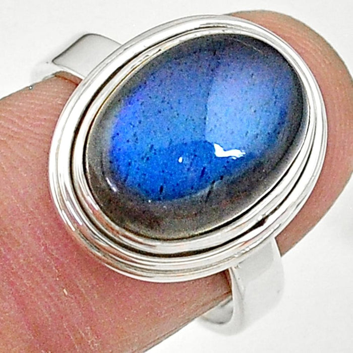 6.83cts Blue Labradorite 925 Sterling Silver Solitaire Ring - size 8 - 11027 Gemwaith