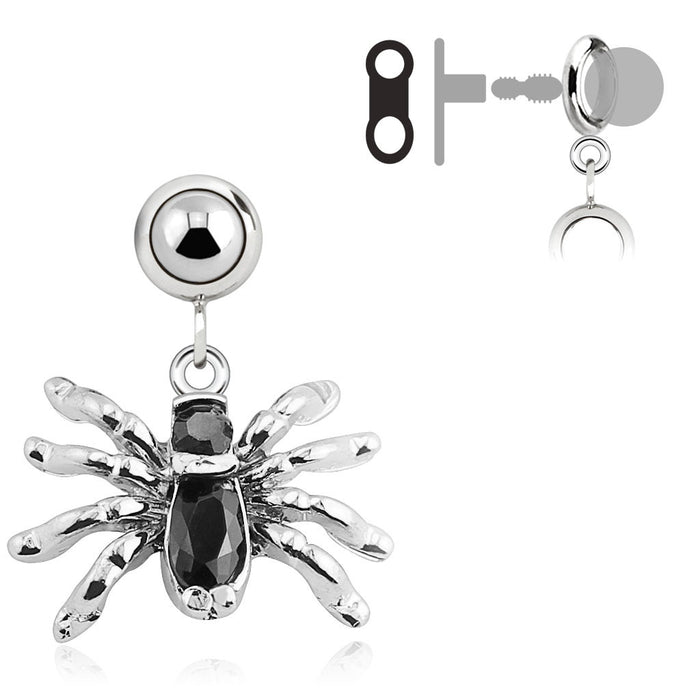 Multi Purpose Add-On Black CZ Gem Spider Dangle Charm Gemwaith