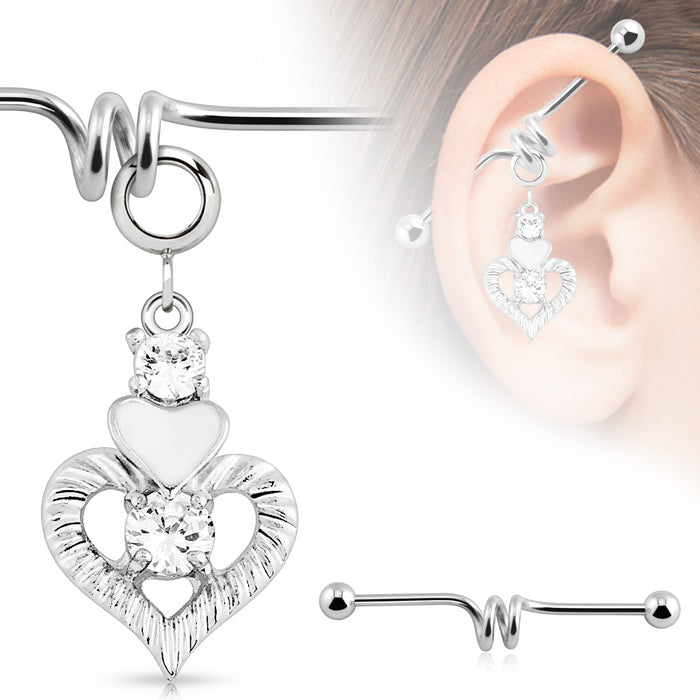 Multi Purpose Add-On Multi Clear Gem With White Epoxy Heart Dangle Charm Gemwaith