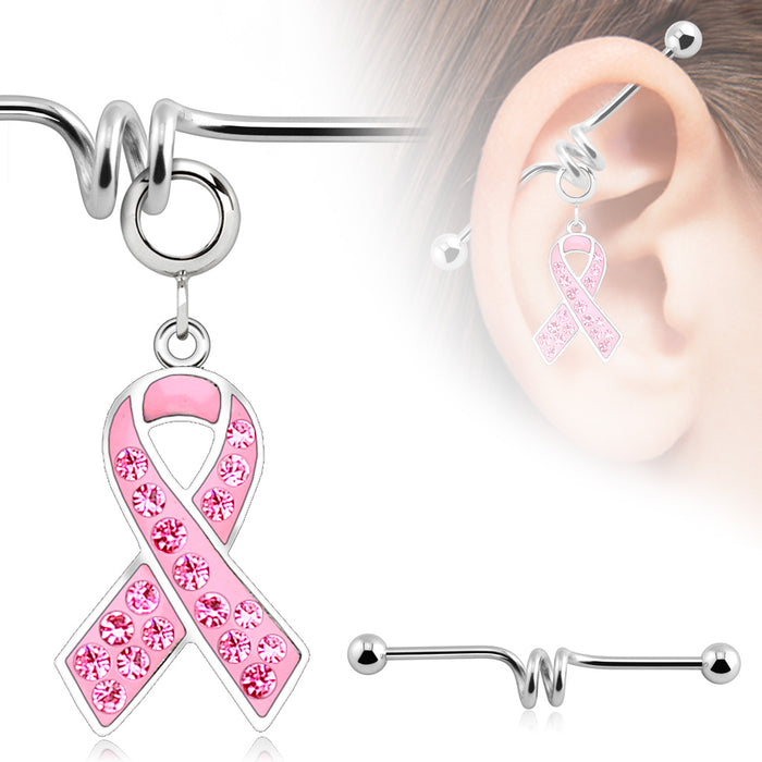 Multi Purpose Add-On Multi Gem Pink Awareness Ribbon Dangle Charm Gemwaith