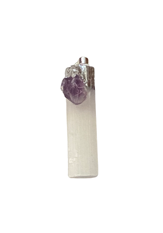 Selenite Pendant with Gemstone - Amethyst or Black Tourmaline Gemwaith