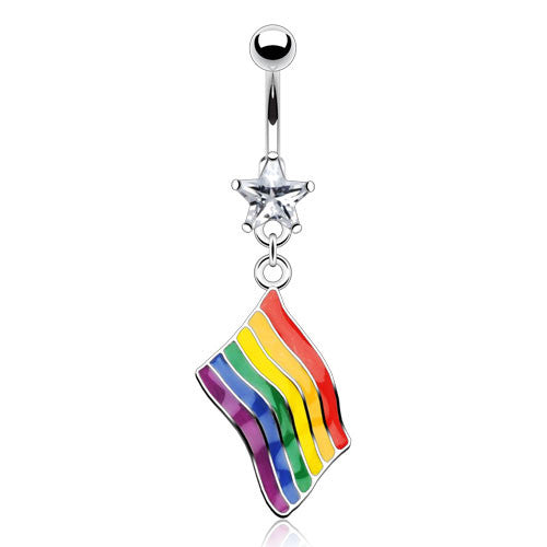 Pride Flag With Star Gem Belly Bar 14G Gemwaith