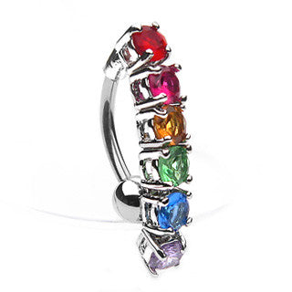 Rainbow CZ Pride Top Mount Belly Ring Gemwaith