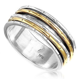 925 Sterling Silver and Brass Spinner Ring - Size 6.5 Gemwaith