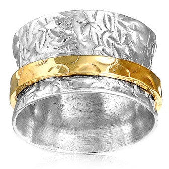 925 Sterling Silver Spinner Ring with Brass Band - Size 6 Gemwaith
