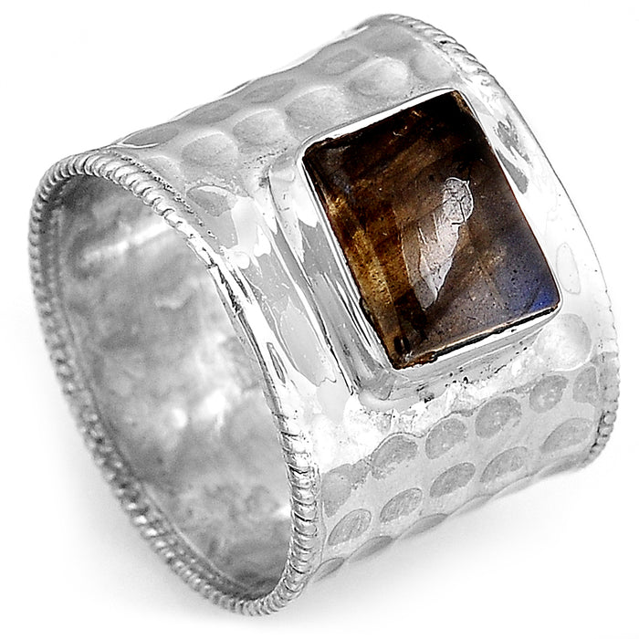 Labradorite 925 Sterling Silver Wide Band Ring - Size: 6.5 Boho Man