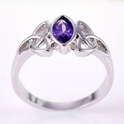 Amethyst 18K White Gold Plated Celtic Knot Ring Gemwaith