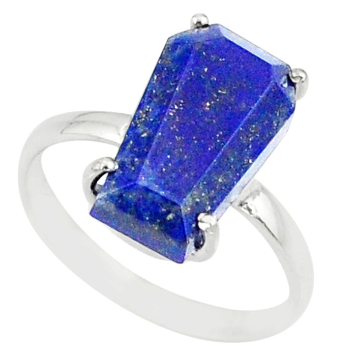 5.54ct Blue Lapis Lazuli 925 Sterling Silver Solitaire Ring - size 8 - 81838 Gemexi