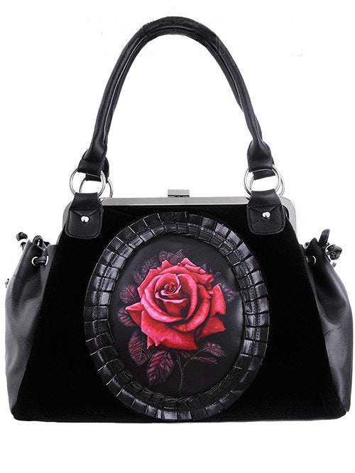 "RED ROSE" Black Velvet Handbag Restyle