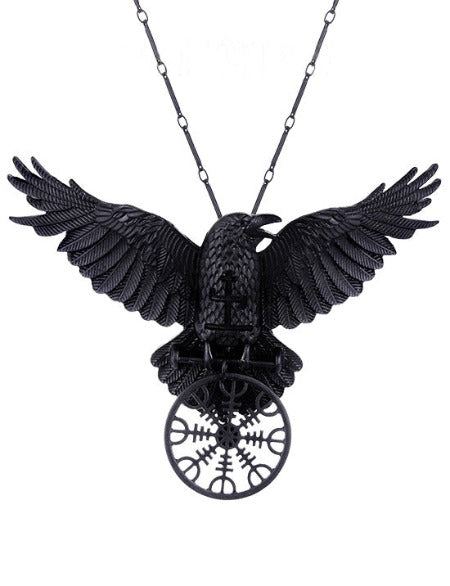 "HELM OF AWE RAVEN" Nordic Protection, Healing Rune Pendant Restyle