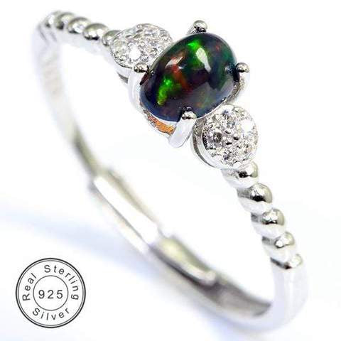 0.30 CT GENUINE ETHIOPIAN BLACK OPAL & LAB CREATED WHITE SAPPHIRE 925 STERLING SILVER ADJUSTABLE OPEN RING Wholesale Kings