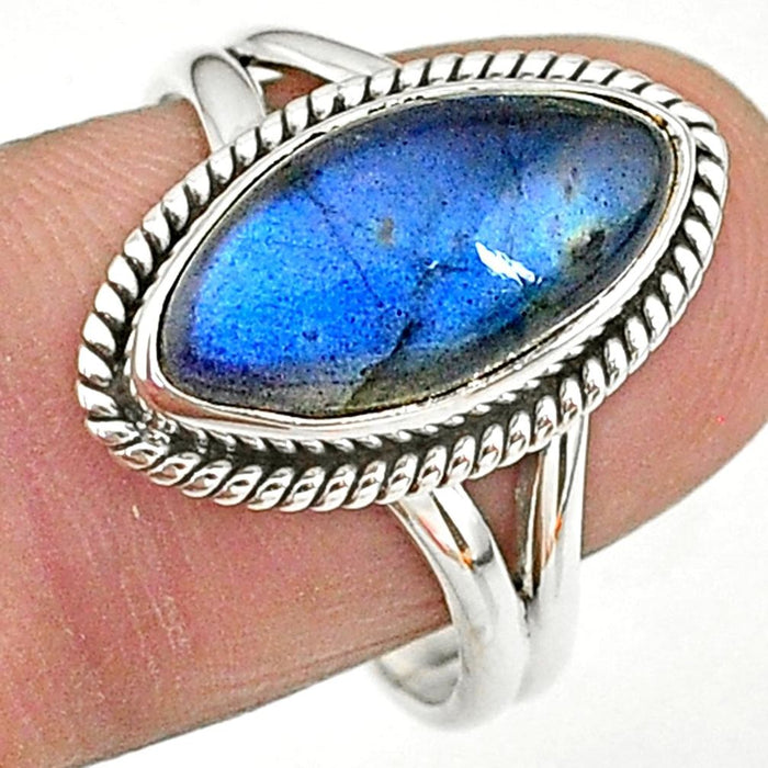 6.95cts Blue Labradorite 925 Sterling Silver Solitaire Ring - size 8.5 - 11034 Gemwaith