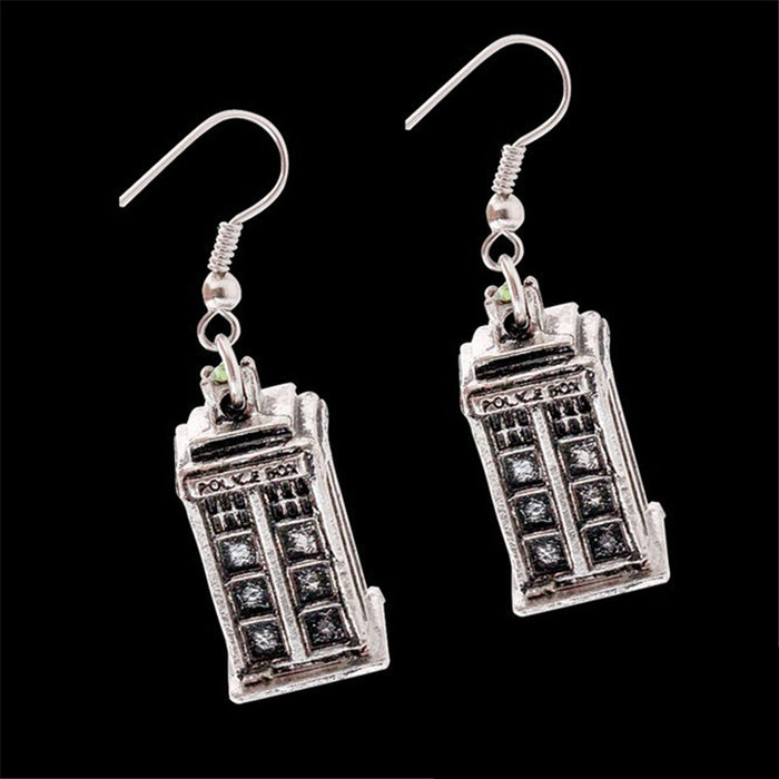 Doctor Who TARDIS Style Silver Drop Earrings Gemwaith