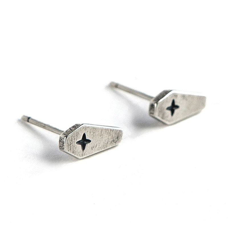 925 Sterling Silver Coffin Cross Gothic Stud Earrings Gemwaith