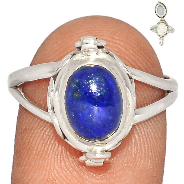 Afghanistan Lapis Lazuli 925 Sterling Silver Poison Ring - Size 9 - 81496 Gemwaith