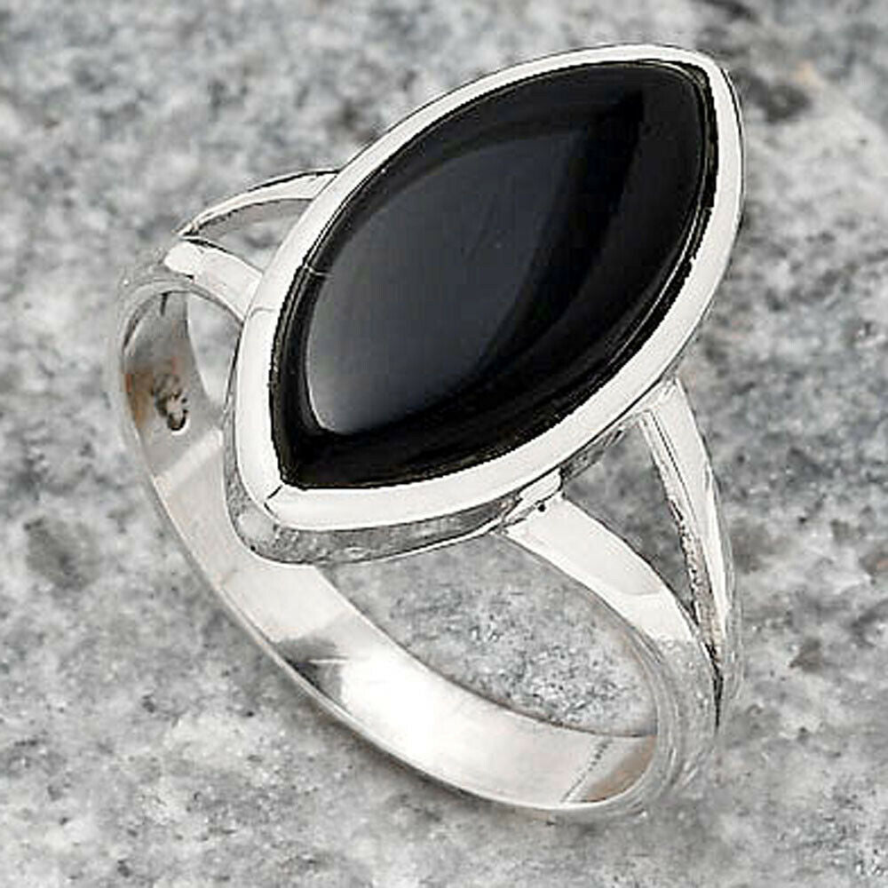 Brazilian Black Onyx 925 Sterling Silver Ring - Size 8 Gemwaith