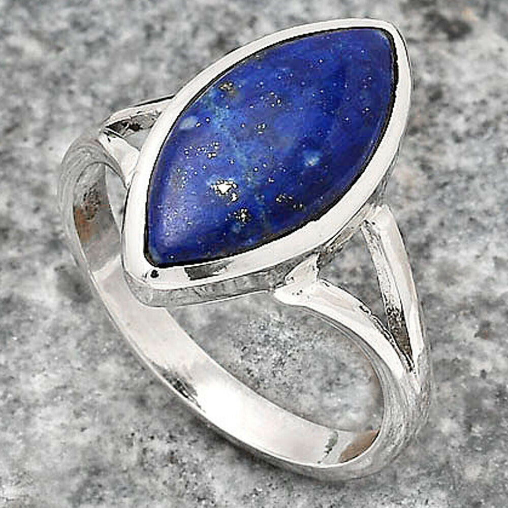 Afghanistan Blue Lapis Lazuli 925 Sterling Silver Solitaire Ring - size 8 Gemwaith