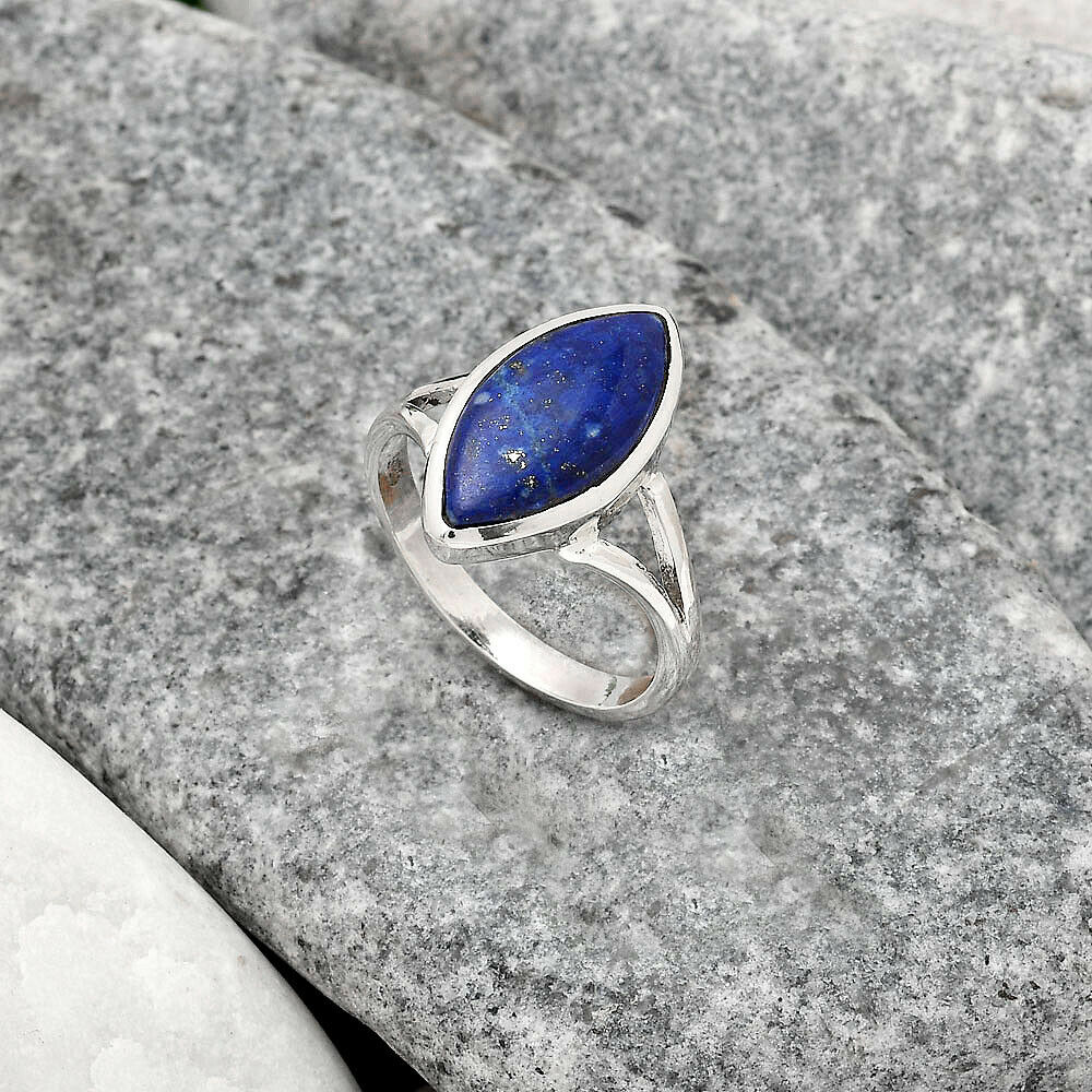 Afghanistan Blue Lapis Lazuli 925 Sterling Silver Solitaire Ring - size 8 Gemwaith