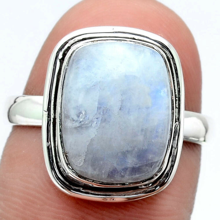 Rainbow Moonstone 925 Sterling Silver Ring - Size 8 Gemwaith