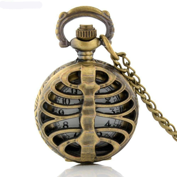 Steampunk Rib Cage Pocket Watch Necklace in Bronze Gemwaith