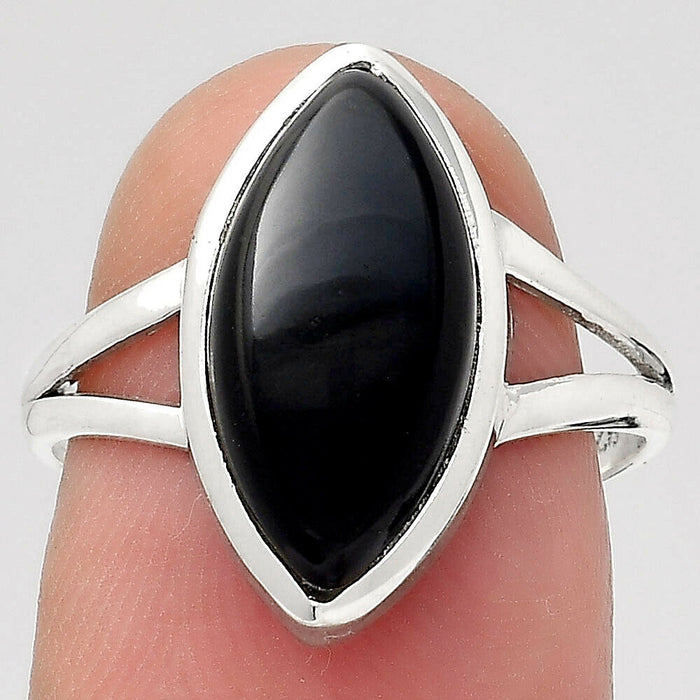 Brazilian Black Onyx 925 Sterling Silver Ring - Size 9 Gemwaith
