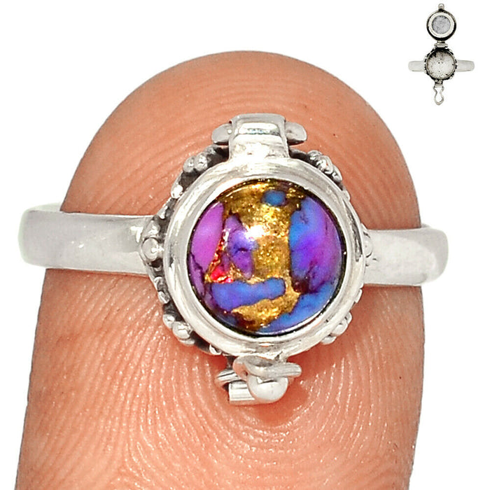 Arizona Purple Copper Turquoise 925 Sterling Silver Poison Ring - Size 8.5 - 81141 Gemwaith