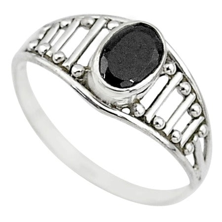 1.73cts Black Onyx 925 Sterling Silver Handmade Ring - size 8.5 - 9459 Gemexi